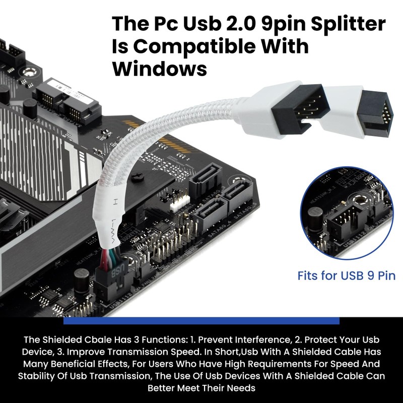 2Pcs USB2.0 Header Splitter Cable Cord, Motherboard 9pin Female to Dual 9-Pin... gallery