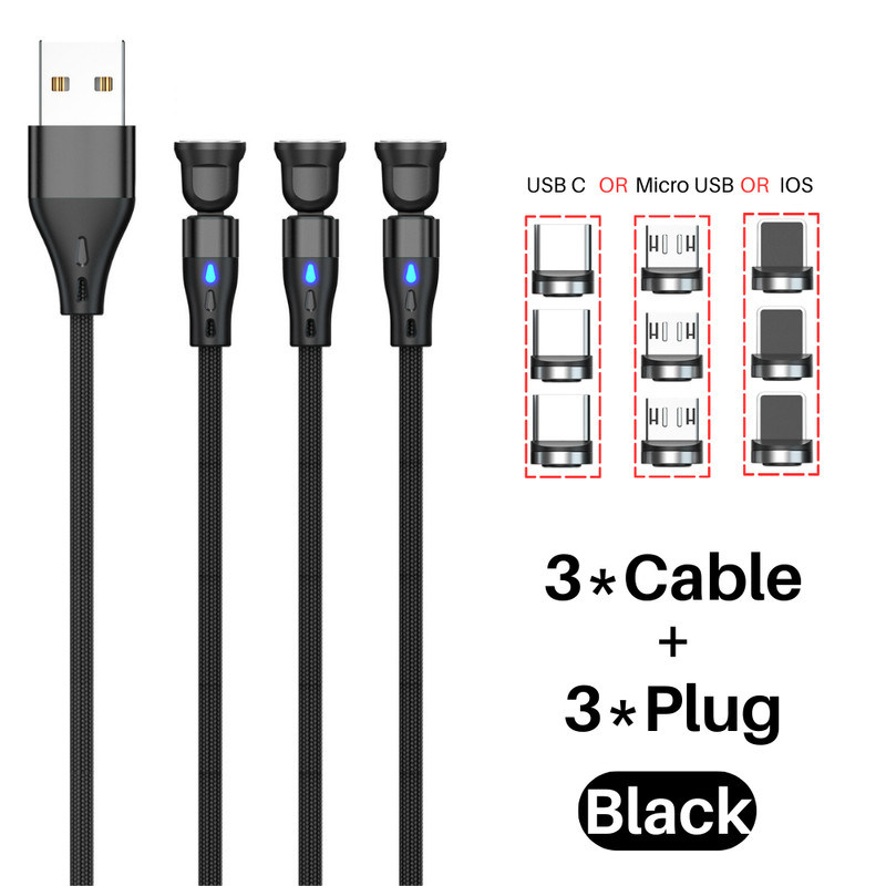 180°+360° Rotate Magnetic Charger Cable Phone Fast Charging Type C Micro USB IOS
