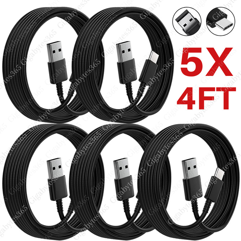 5 Pack For Samsung S9 S8 Plus Note 8 9 USB-A Type C Cable 4ft Fast Charging Cord