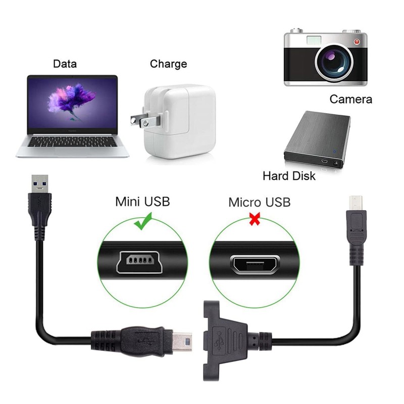 Panel Mount Mini USB 2.0 5Pin Male To Female Extension Adapter Cable 50cm gallery