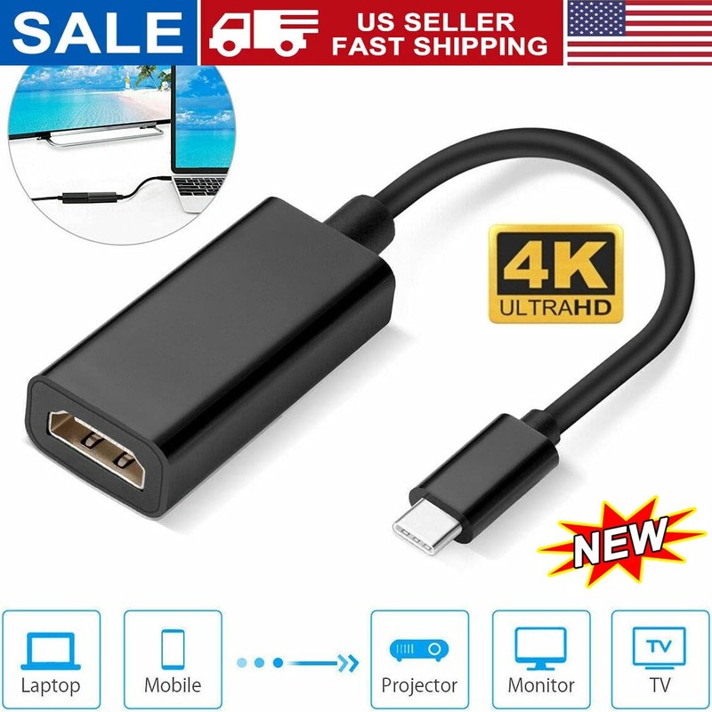 USB-C Type C To HDMI Adapter USB 3.1 Cable For MHL Android Phone Tablet Black