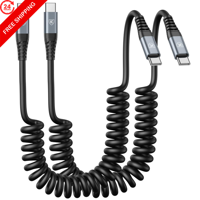 USB C Cable 3ft 2Pack C to C Charger for Car, Coiled 3FT, Black