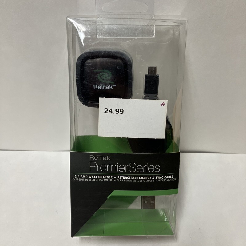 ReTrak Retractable 2.4 Amp Wall Charger & Micro USB 2.0 Sync Cable PremierSeries