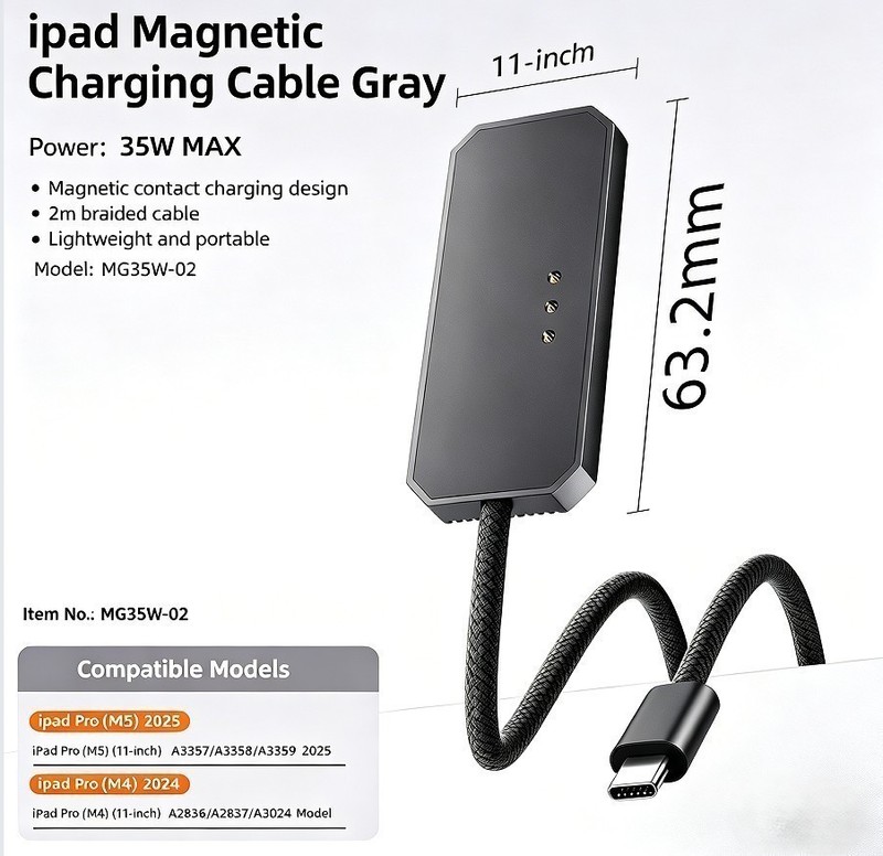 For iPad Pro 11" M5(2025) / M4(2024) 35W Magnetic Smart Fast Connector Charger gallery