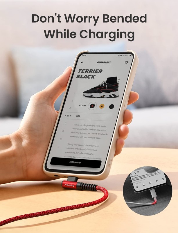 USB C Cable [2 Pack 1.6FT] Fast Charger Type C 3.1A Right 1.6FT+1.6FT, Red gallery