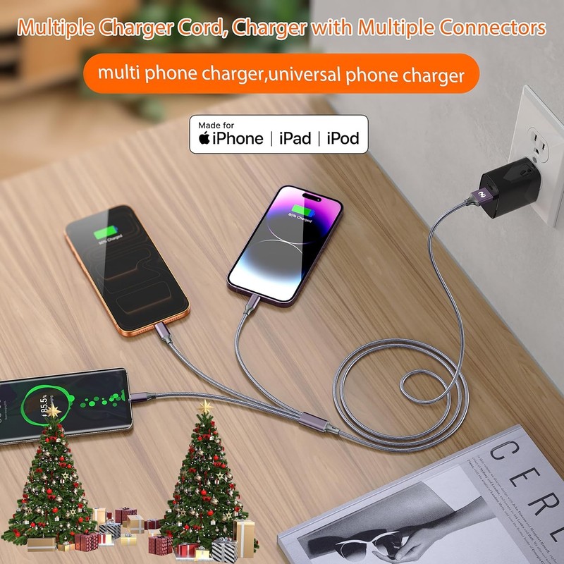 Multi Charging Cable (6ft 2Pack),3 in 1 USB Charging Cable for Multiple Devices, gallery