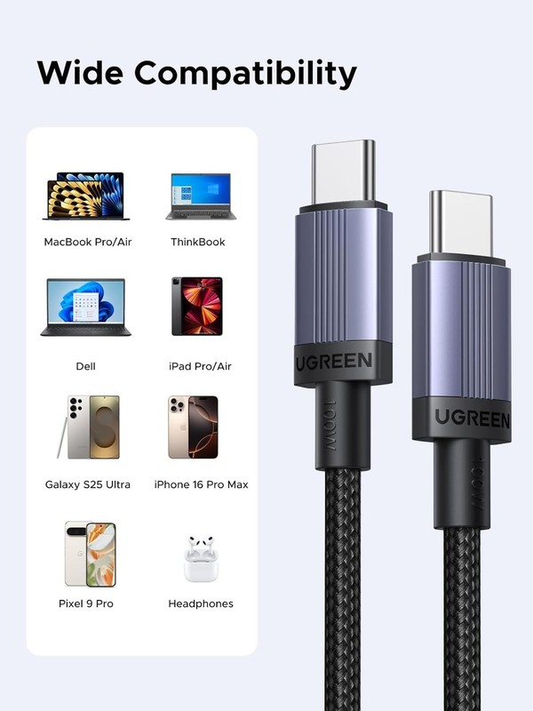 UGREEN 100W 2-Pack USB C to USB C Fast Charging Cable for Laptop & Phone gallery