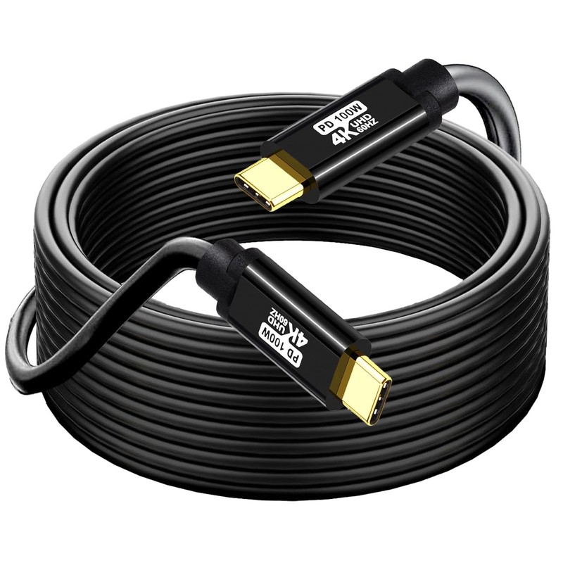 USB C to C Cable 20FT 100W 20Gbps 4K 60Hz – Fast Charging & Video Output