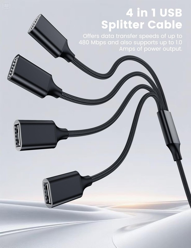 USB Splitter 1 in 4 Out, 3.3FT USB Y Cable, A to 4 A Female Extension Cord fo... gallery