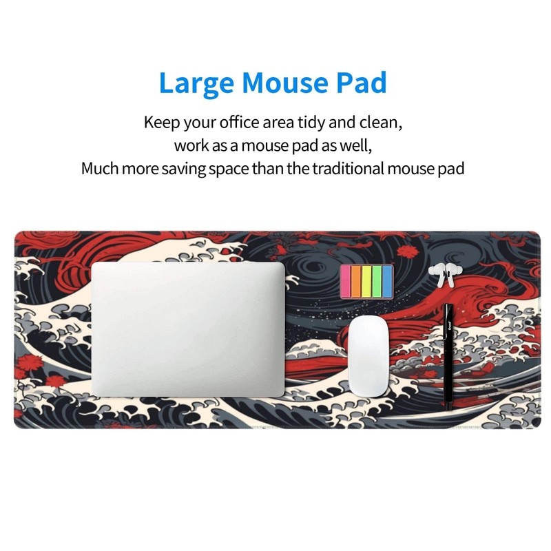 Abstract Japanese Wave Gaming Mouse Pad XL, Large Non Slip Rubber Mousepad, S... gallery