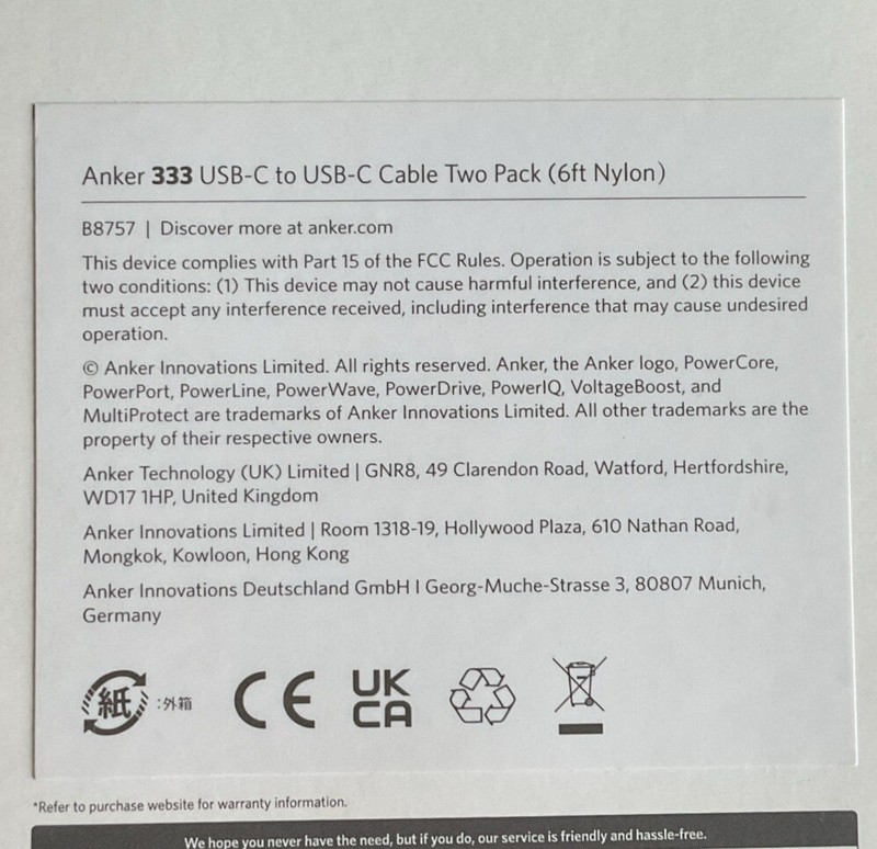 Anker B8757041 6 ft USB C to USB C Cable - 2 Pack Silver - Series 3 - gallery