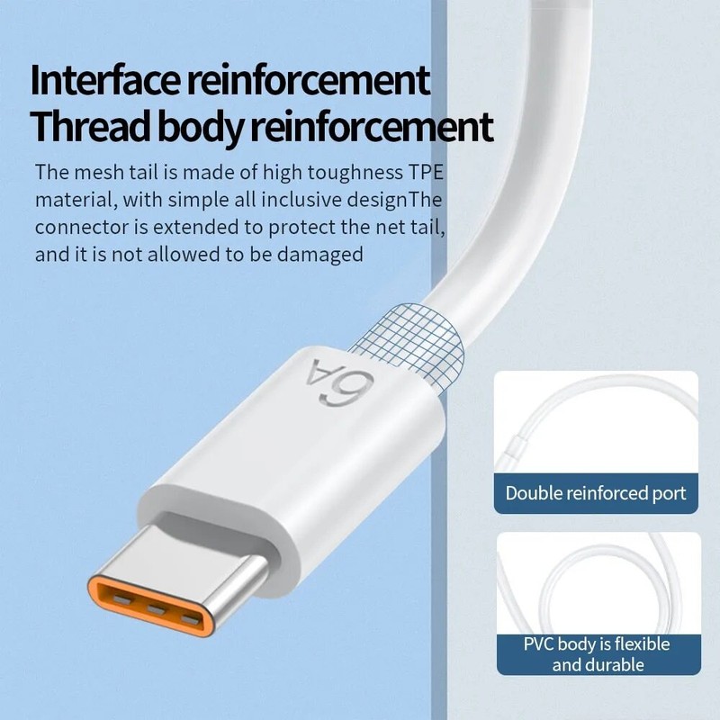 6A 66W USB to Type C Fast Data Charging Cable For Huawei Mate 50 Xiaomi 11 Pro gallery