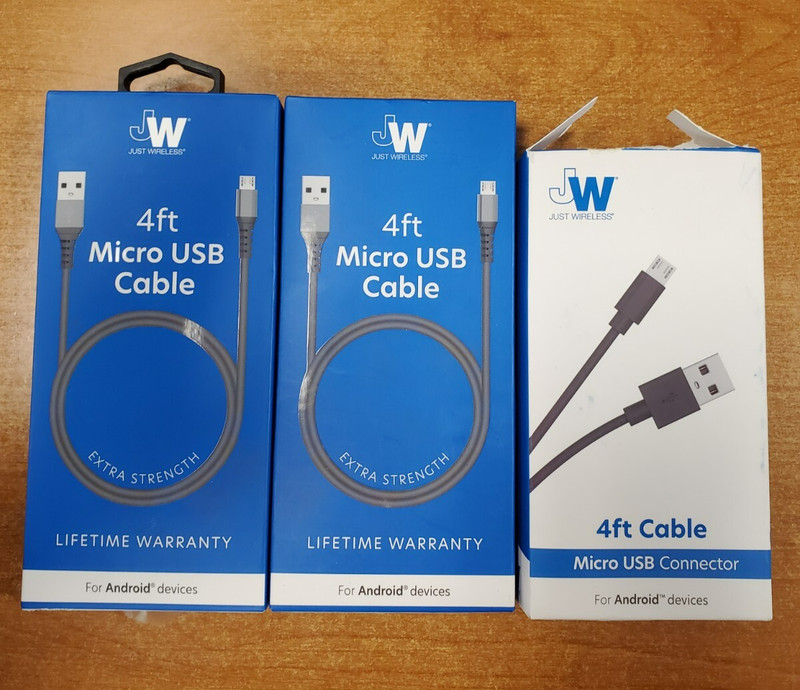 3 Pack: Just Wireless 4 ft Micro USB Cable SHELFWEAR BOX – E8D