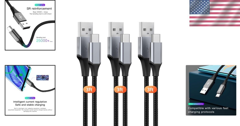 USB-C Charger Cable 3-Pack - 3A Fast Charge, 9 Feet Total Length, Durable Design gallery