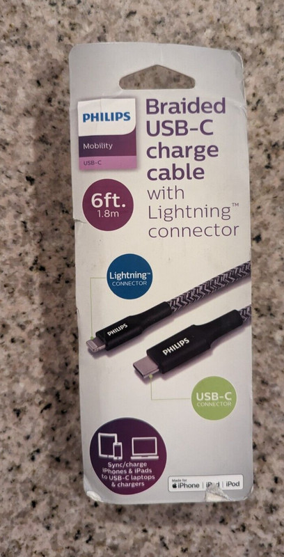 Philips 6ft. USB-C To Lightning Charging Cable With Braided Cord, Black