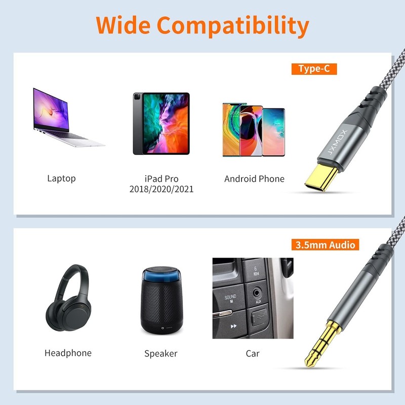 Adaptador USB C a Jack 3.5mm Audio Aux 4ft Tipo C a Auricular Auto Estereo Cable gallery