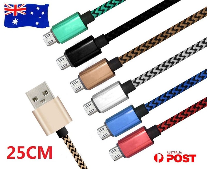 2x USB Power Charge Cable Data Cord 25cm Braided For Samsung Galaxy Note 4 3 2