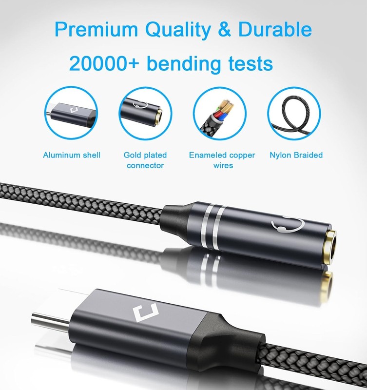USB Type C to 3.5mm Headphone Jack Audio Adapter, C Female Black Blue gallery