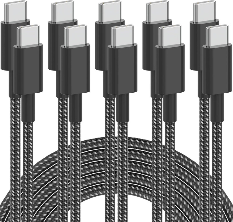 USB C to USB C Cable 5-Pack 6FT Fast Charging 60W Nylon Braided Type C Cords