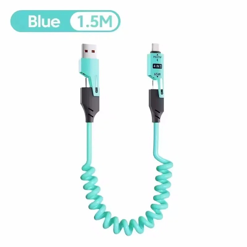 4 in 1 Fast Charging Cable USB A / Type C to Type C Coiled PD 65W gallery
