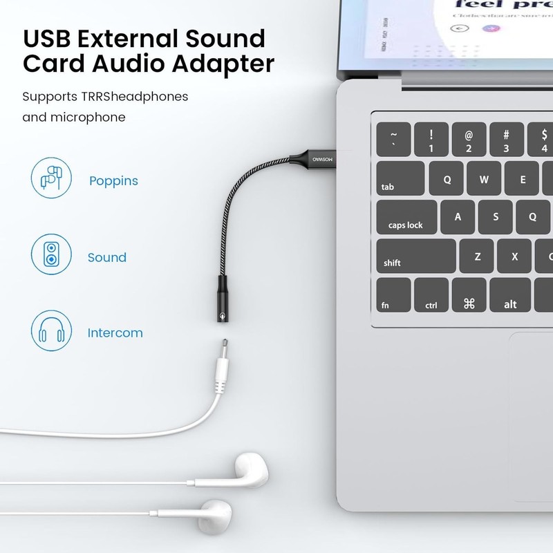 Nylon-Braided USB to Audio Jack Adapter - Sound Quality, 0.65ft Length gallery