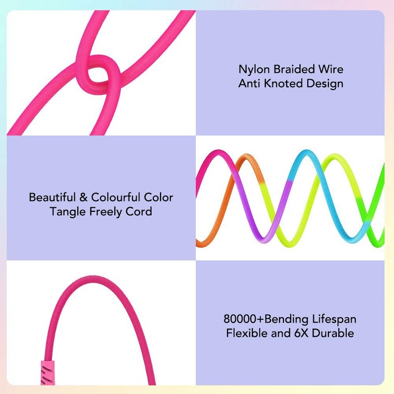 USB to USB Cable 3-Pack [10ft+6.6ft+3.3ft] 60W Colourful Braided Rainbow to C... gallery