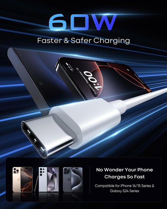 USB C to USB C Cable 20FT 60W Fast Charging Extra Long C to C Cable Premium T... gallery