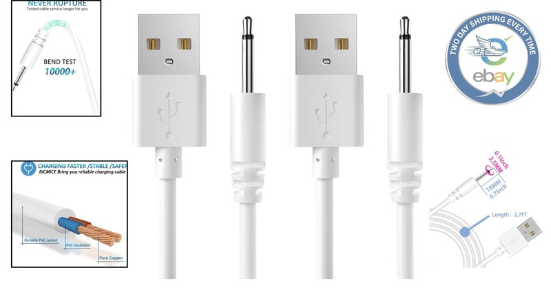 Fast-Charging 2.7FT USB DC Cable - 2 Pack, Pure Copper for Ultimate Durability gallery