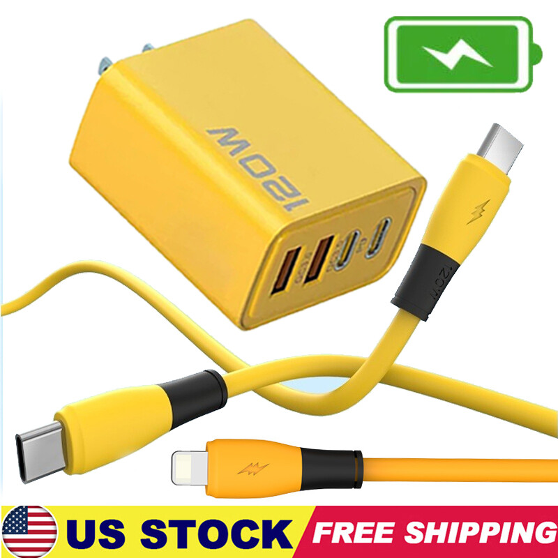 120W 4-Port USB C Fast Wall Charger Block ,PD 4FT Cable For All Cell Phone iPad