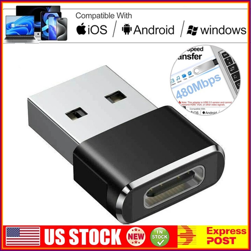 1Pack USB to USB C Adapter Type-C Female to A Male OTG Converter Car Charger