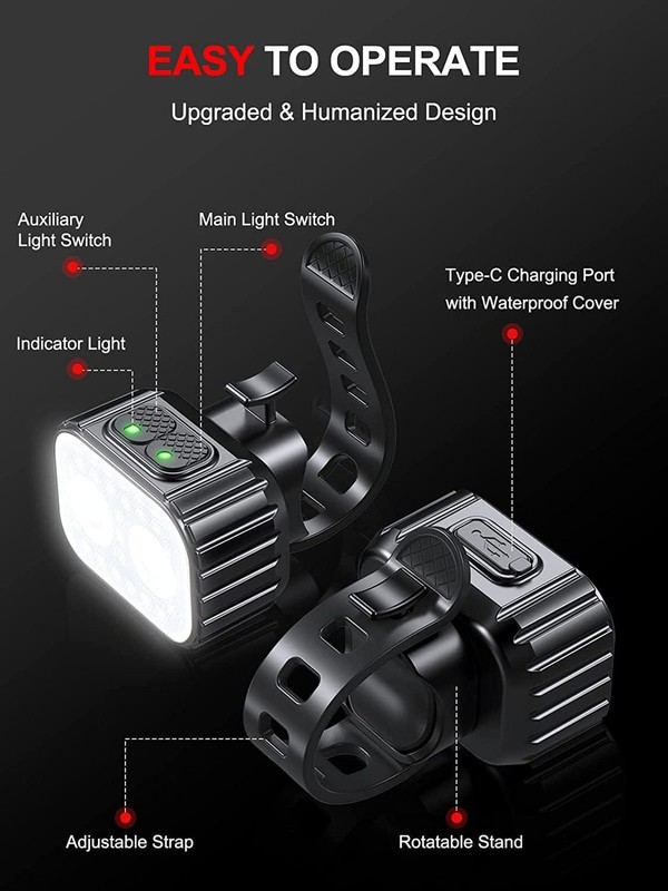 Bike Lights Super Bright, Rechargeable Bicycle Lights Set Multiple Modes, Wat... gallery