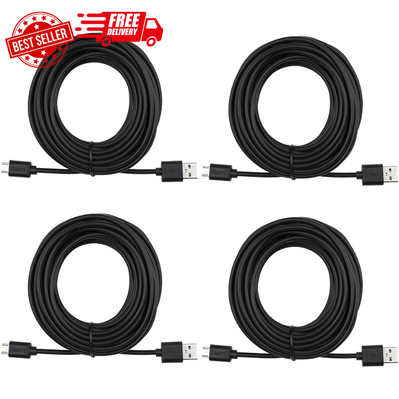 4-Pack 25ft Security Camera Micro USB Extension Cable Compatible with Black