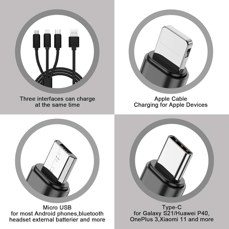 Multi Charging Cable, 4Pack/4FT 3 in 1 Fast Charging Cord Adapter with USB-C gallery