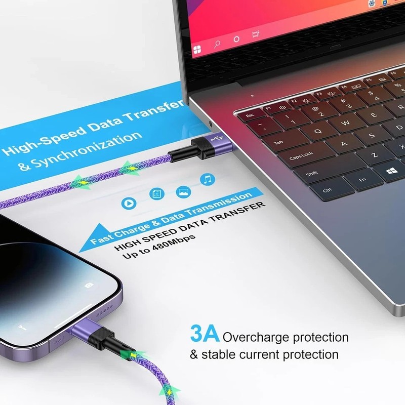 10FT Long USB A to Lightening Cable Fast Charging Compatible for Purple gallery