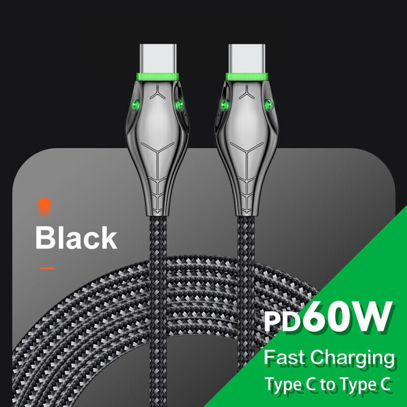 Type C to Type-C Cable PD 60W Fast Charger Braided USB Lead LED For Samsung 1-3M gallery
