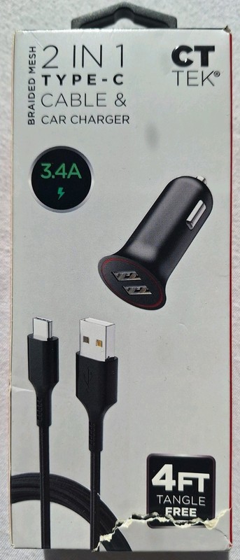 2-in-1 Type-C Cable & Car Charger CT Tek. New In Box. Never Used Never Opened.