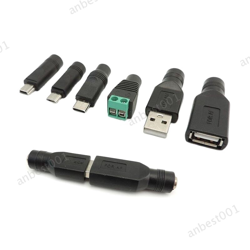 5x DC Power Female 5.5x2.1 to Mirco Type C Mini 5p USB A Male Female converter gallery