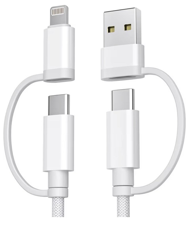 2 Pack – 4 in 1 Fast Charging Multi Charger Cord 60w – 10 Ft. USBA USBC