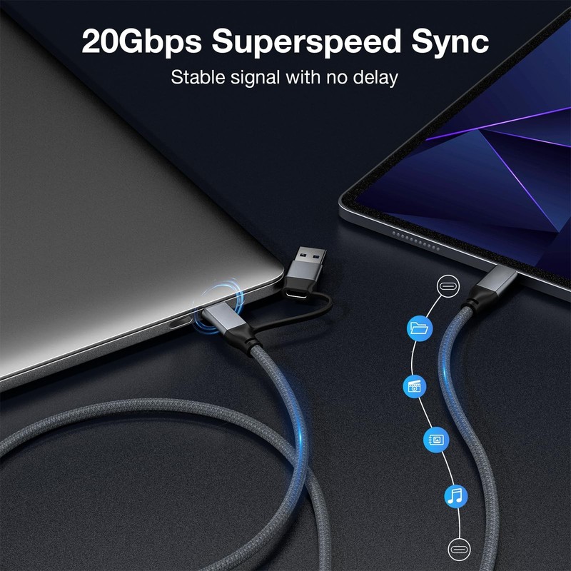 240W USB C Cable 6.6FT, 20Gbps USB C 3.2 Gen 2 Cable, 4K Video USB C Monitor ... gallery