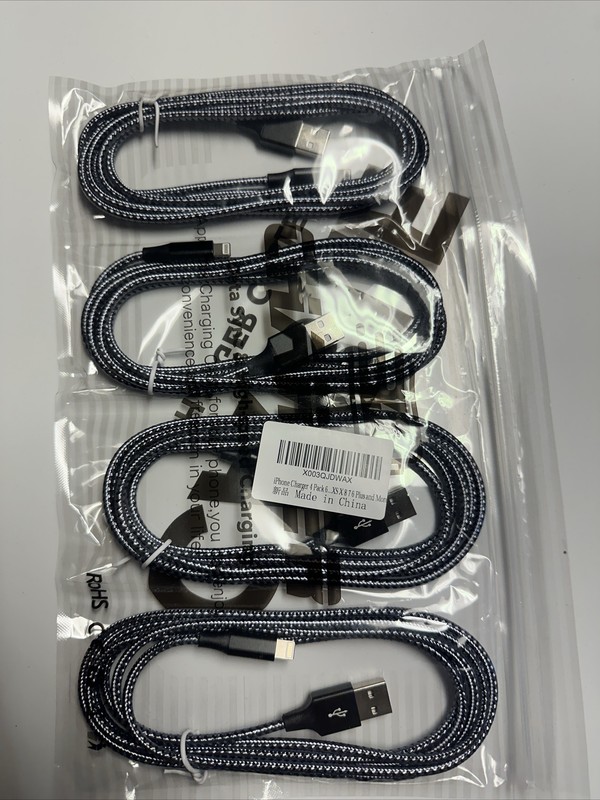 Lot of 4 IPhone Fast Charge Braided Cables – 6Feet Each – new