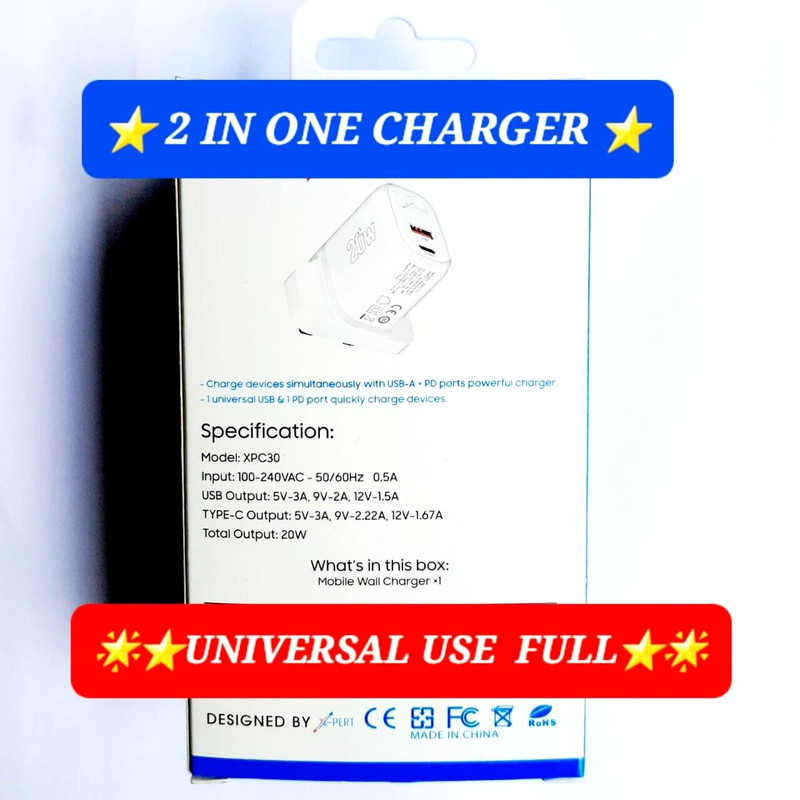 Charger USB Type-C 2 Dual Fast Adapter 20W Quick Wall C Cable 3.0 PD Ports Power gallery