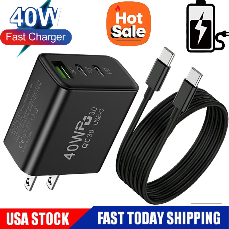 USB C 40W Fast Wall Charger And Cable For iPhone 17 16 15 14 13 12 11 Pro Max gallery