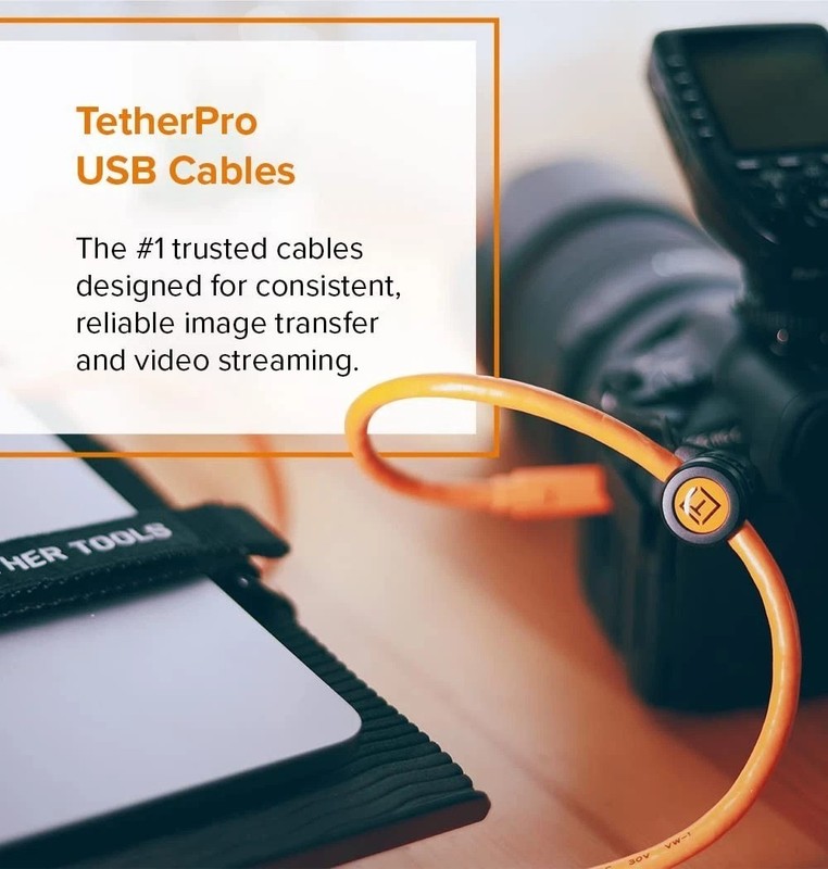 15' TetherPro USB-C to Micro-B Cable - High-Visibility Orange for Fast Transfers gallery