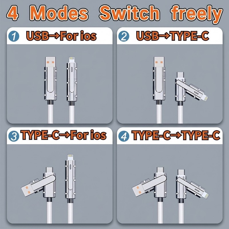 1M Data Cable 4-in-1 PD Charging Cable Two in Two 120W Super Fast Charger Cable gallery