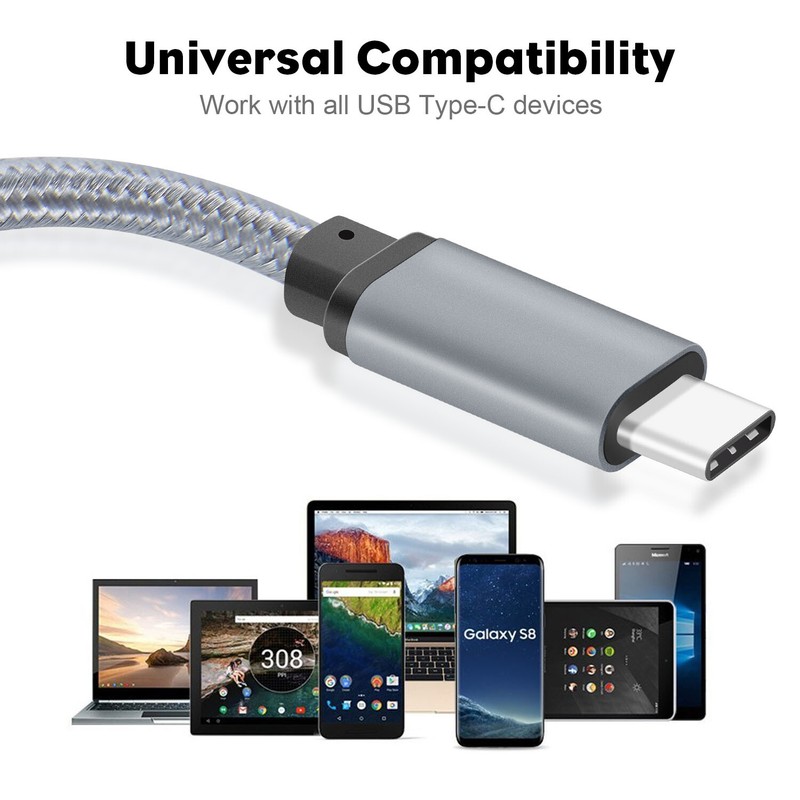 USB C to USB C Cable 3.1 Gen1 Type C Nylon Braided &Fast Charging (10 feet/Grey)