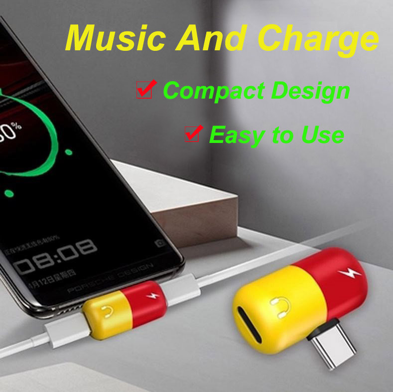 Type-C to Dual Female Splitter Audio Power Charger Adapter For Huawei P30 Pro AU gallery