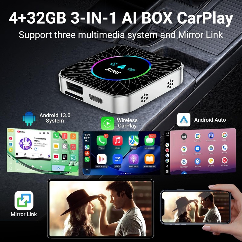 AI Box Carplay, 4+32GB Car Video Box for Netflix/YouTube/TikTok/TF Card & HDM... gallery