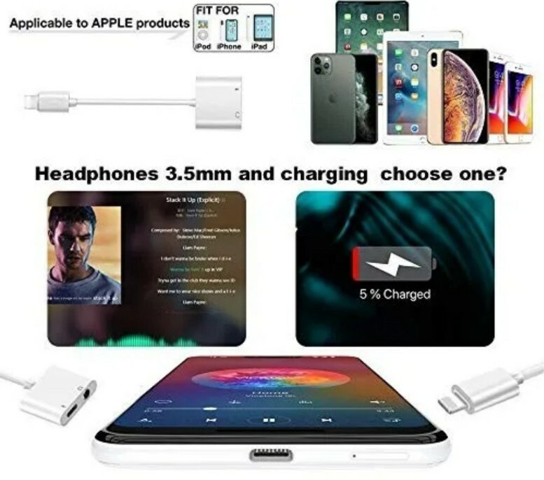 2-Pack 2 in 1 Dual Adapter 3.5mm Headphone & Charger For iPhone X XS XR 11 12 13 gallery