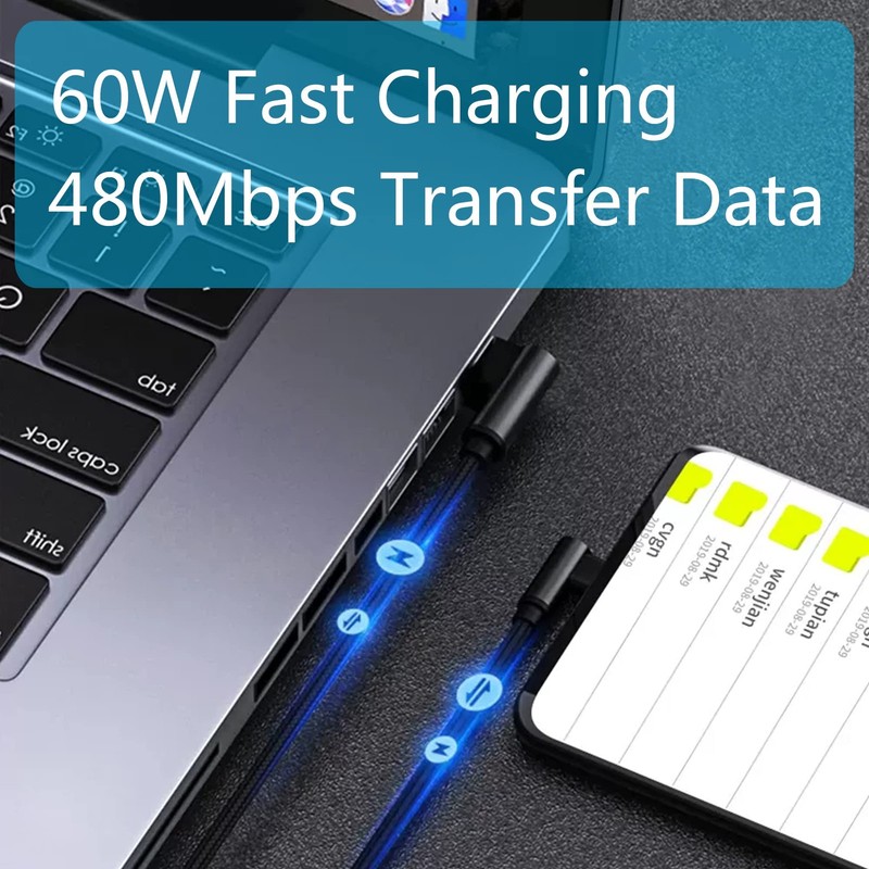 6.5FT/2M Right Angle USB C Cable, 90 Degree, 60W PD, Type C, Braided, Data, Sync gallery