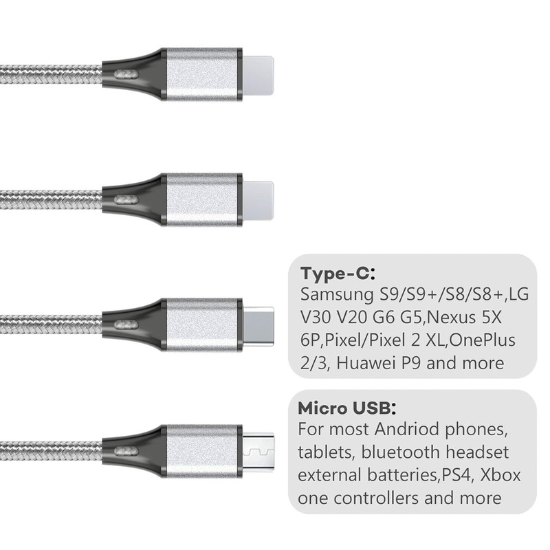 Multi Charging Cable, USB Cable 3A 4FT Nylon Braided Universal 4In1 Charger Adap gallery